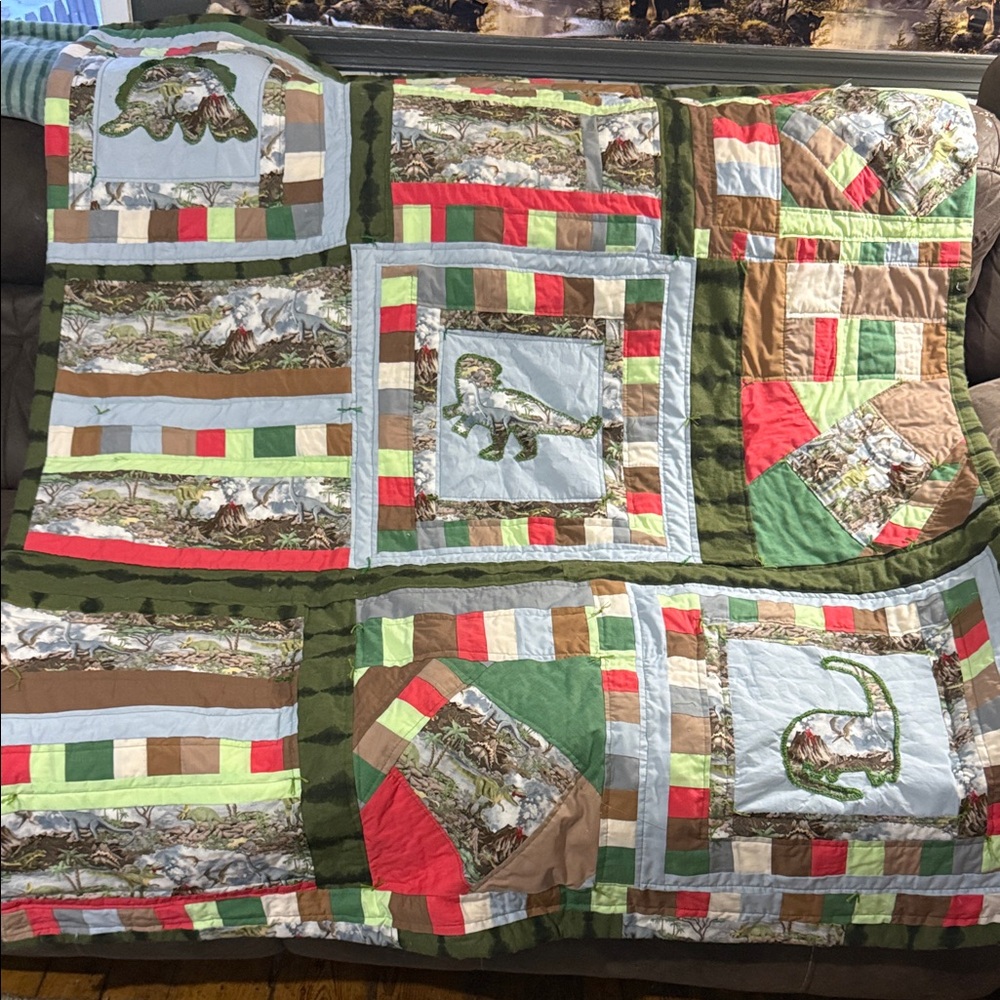 Dinosaur Patchwork Quilt - Multicolor handmade approx 58" x49"